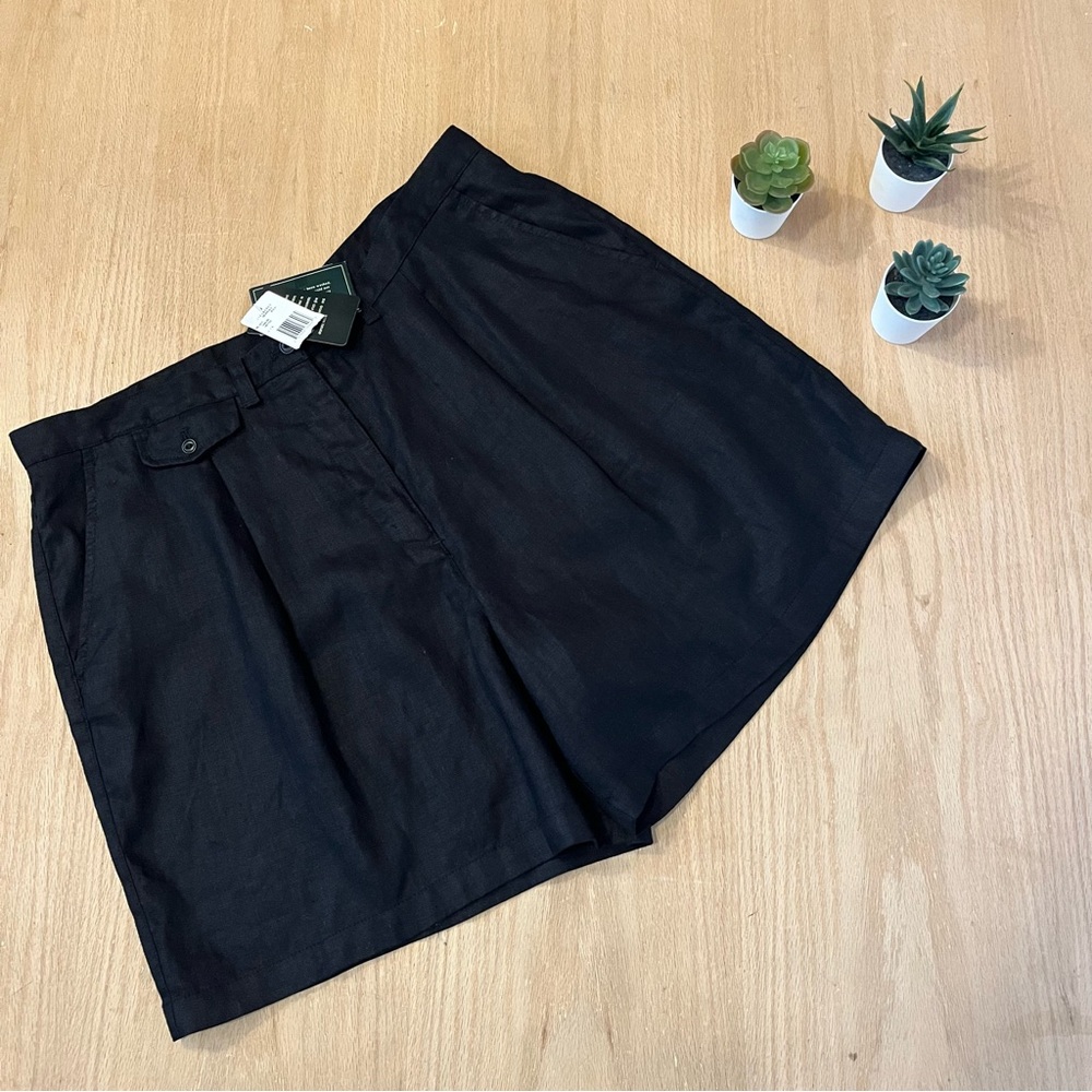 NWT Lauren Ralph Lauren High Waisted Black Linen Shorts with 6 inch rise